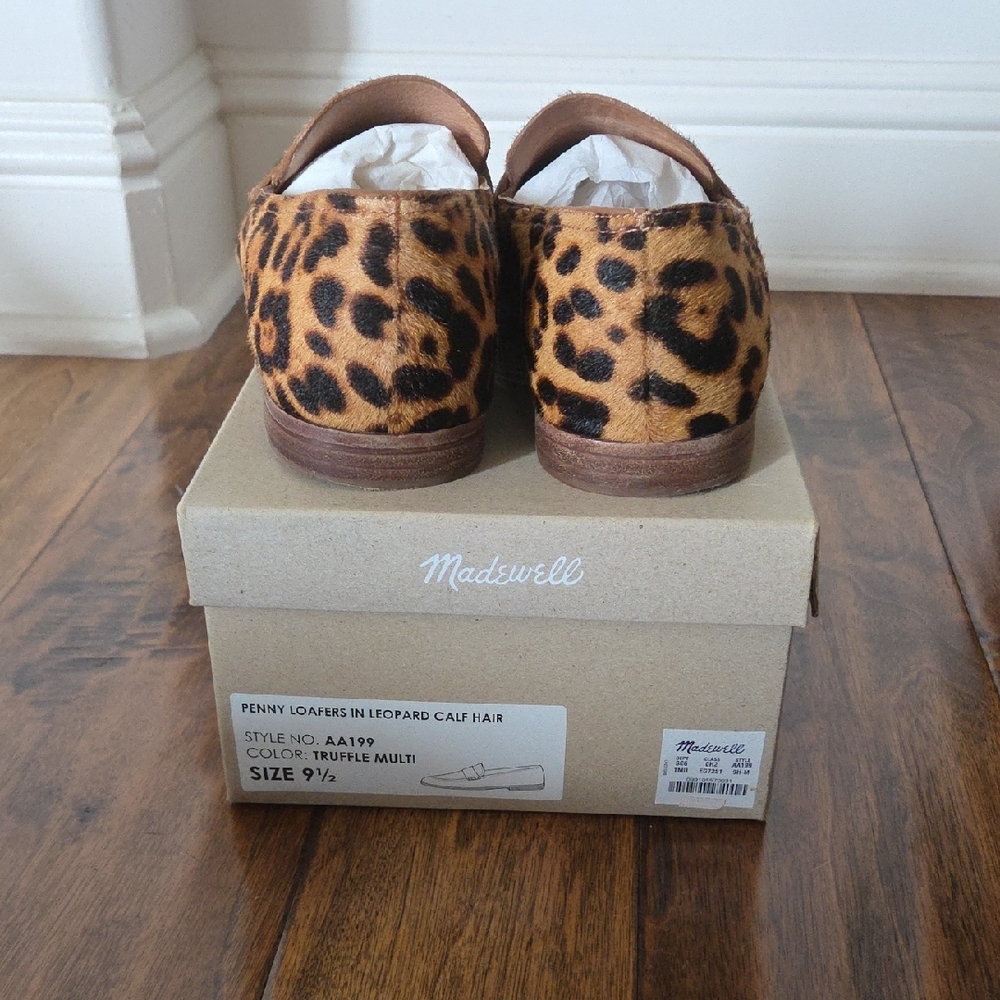 Madewell Women Penny Loafers In Leopard Calf Hair Size 9.5 Truffle Multi - Picture 3 of 5